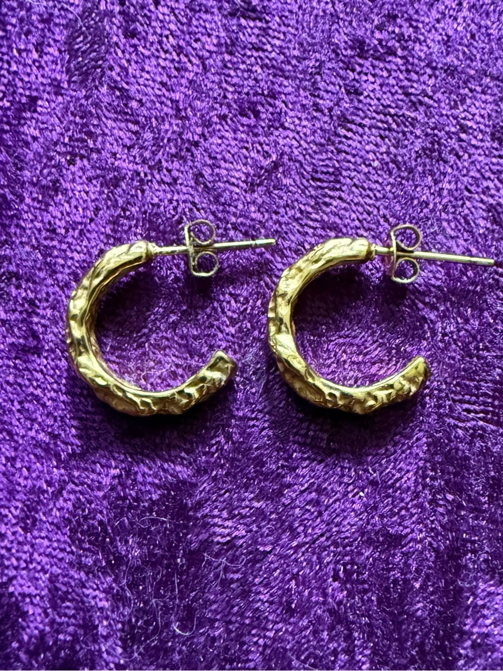 Gold Textured Hoop Stud Earrings